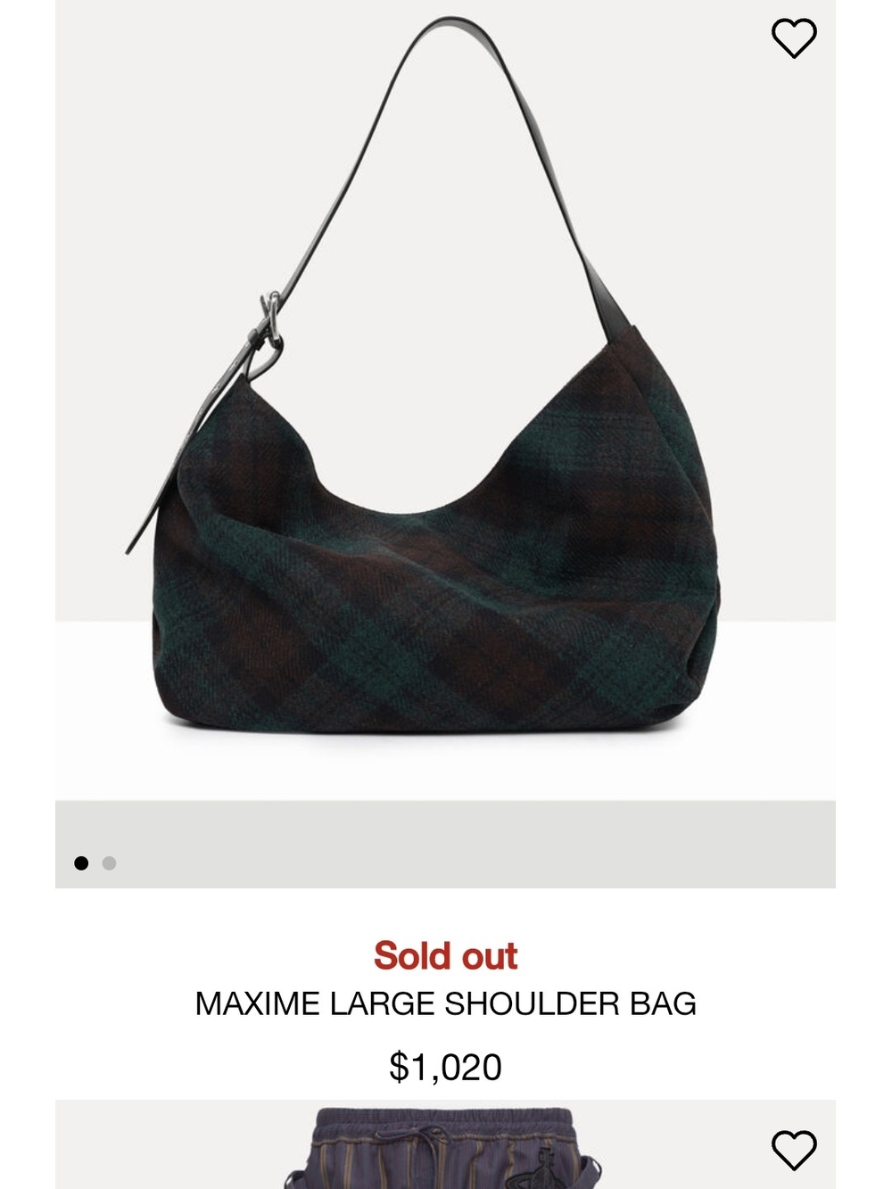 Vivienne Westwood Maxime Large Shoulder Bag Plaid Green & Black